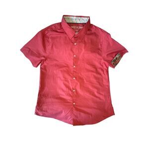 Free Planet Men's Button Up Shirt size L Faded Red Casual Short Sleeve Cotton‎